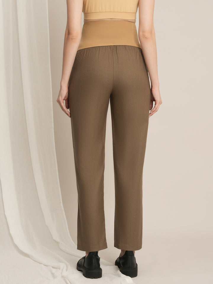 Maternity Winter Straight-Fit Wool Pants - Beige