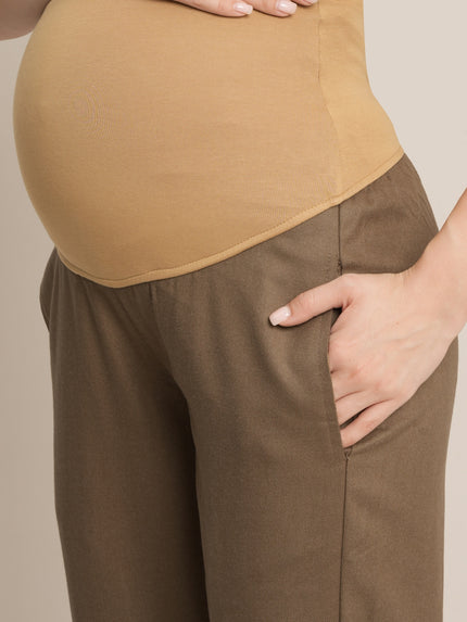 Maternity Winter Straight-Fit Wool Pants - Beige