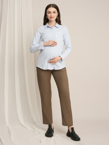 Maternity Winter Straight-Fit Wool Pants - Beige