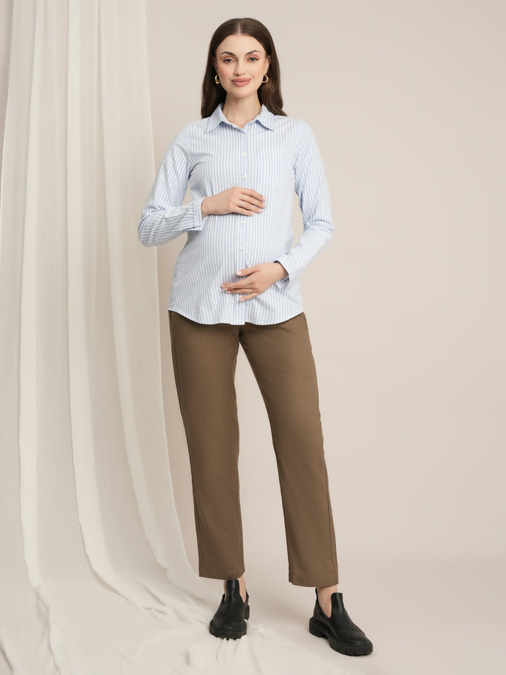 Maternity Winter Straight-Fit Wool Pants - Beige