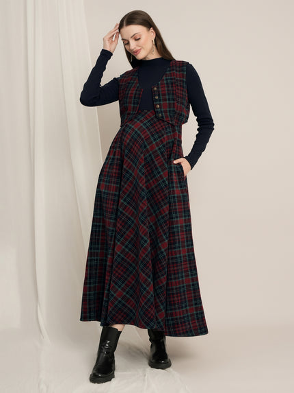 Maternity Woolen Maxi Dress & Vest Coat Set