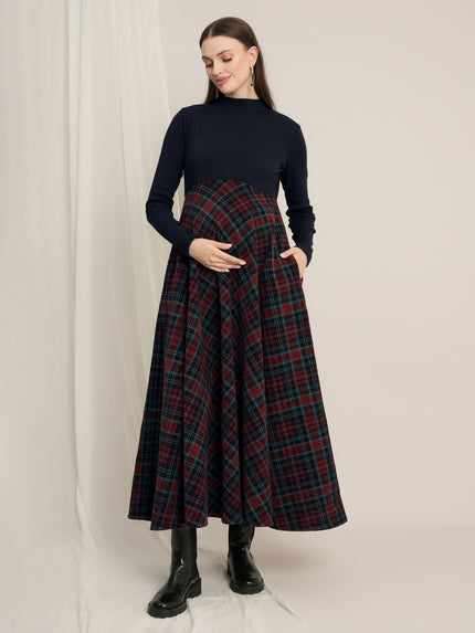 Maternity Woolen Maxi Dress & Vest Coat Set