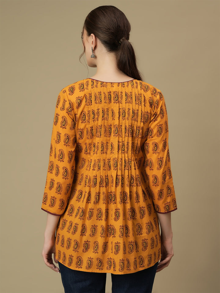 Maternity Yellow Short Cotton Kurti Tunic Top