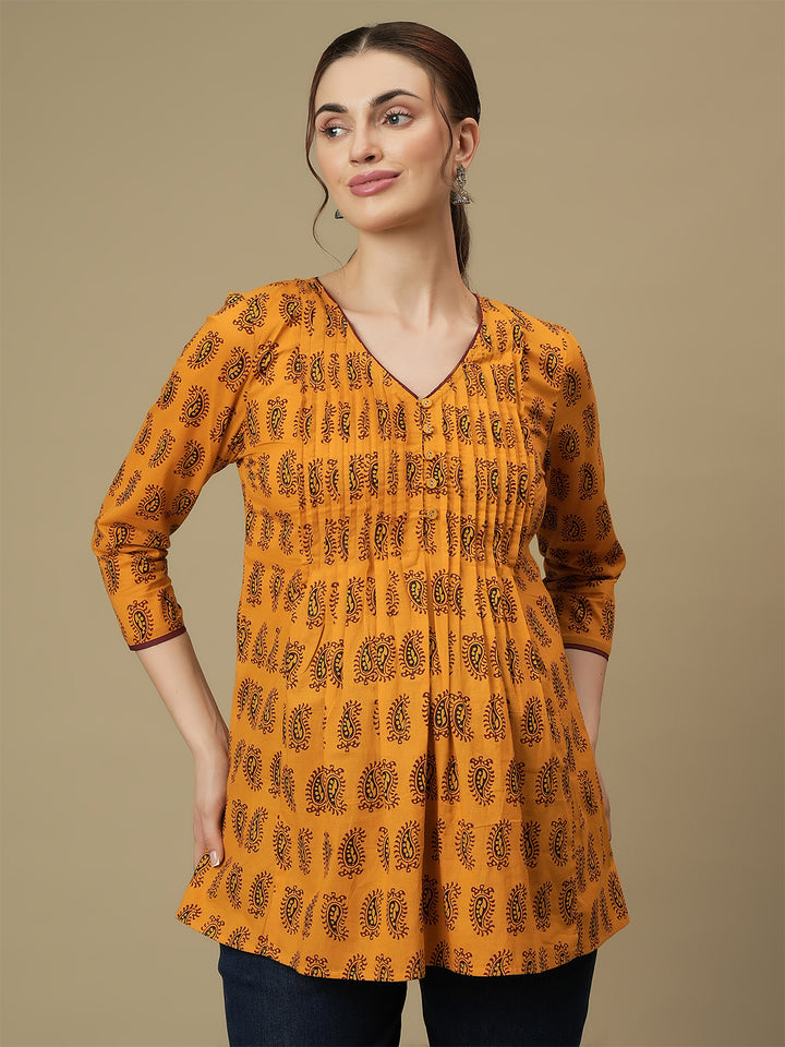Maternity Yellow Short Cotton Kurti Tunic Top