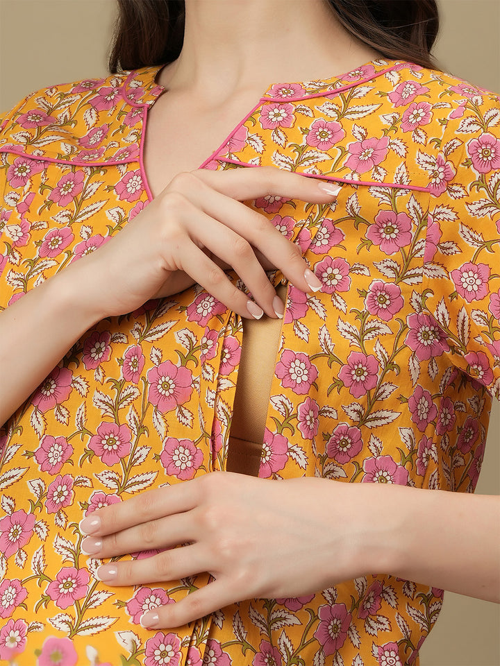 Maternity Yellow Short Kurti Tunic Top