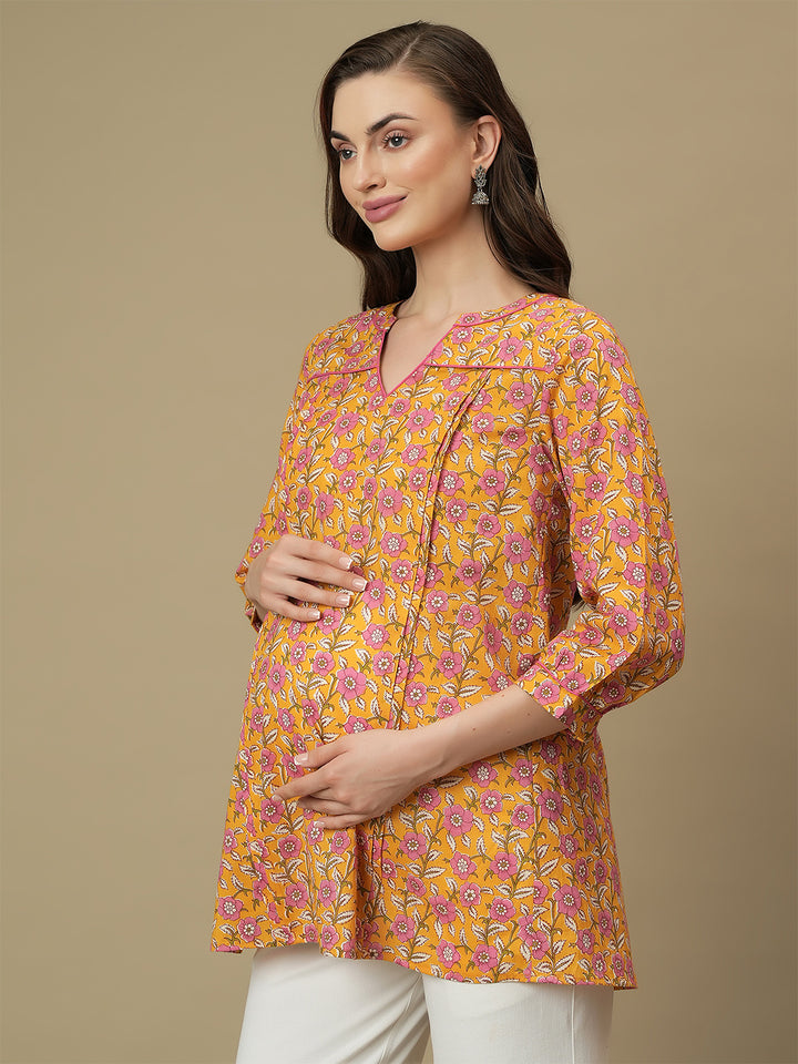 Maternity Yellow Short Kurti Tunic Top