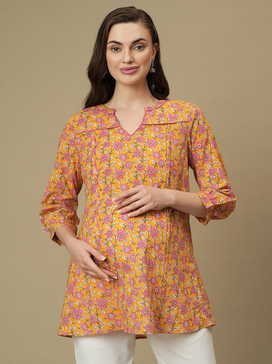 Maternity Yellow Short Kurti Tunic Top