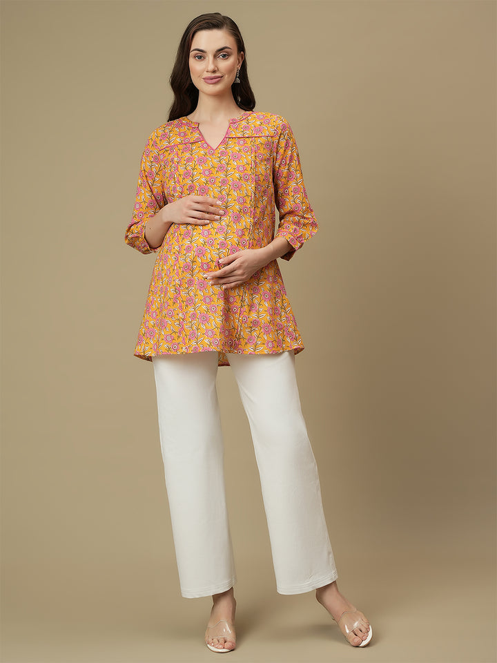 Maternity Yellow Short Kurti Tunic Top
