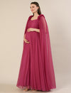 Mauve Maternity Baby Shower Photoshoot Gown with Cape Sleeves