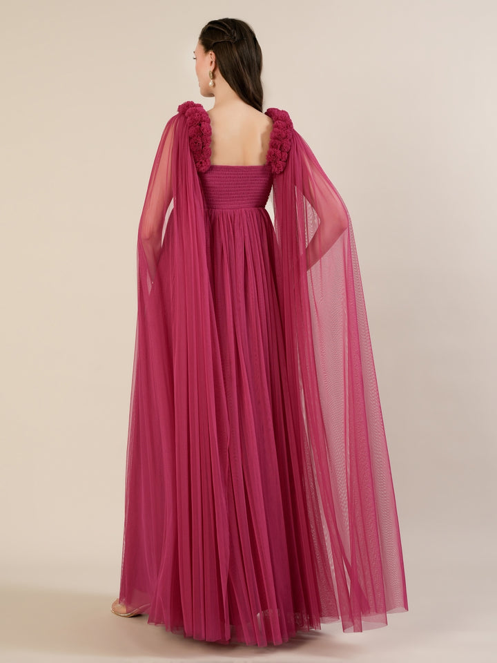 Mauve Maternity Baby Shower Photoshoot Gown with Cape Sleeves