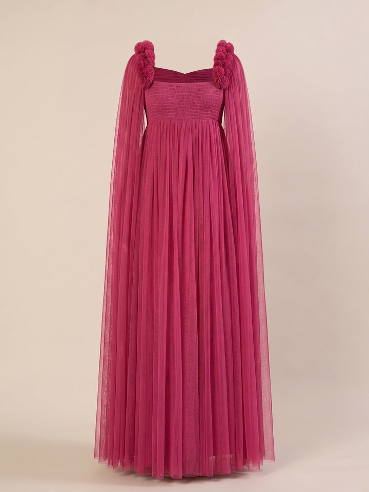 Mauve Maternity Baby Shower Photoshoot Gown with Cape Sleeves