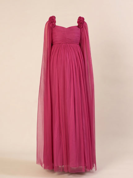 Mauve Maternity Baby Shower Photoshoot Gown with Cape Sleeves