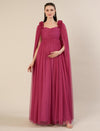 Mauve Maternity Baby Shower Photoshoot Gown with Cape Sleeves