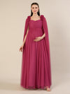 Mauve Maternity Baby Shower Photoshoot Gown with Cape Sleeves