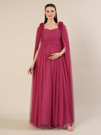 Mauve Maternity Baby Shower Photoshoot Gown with Cape Sleeves