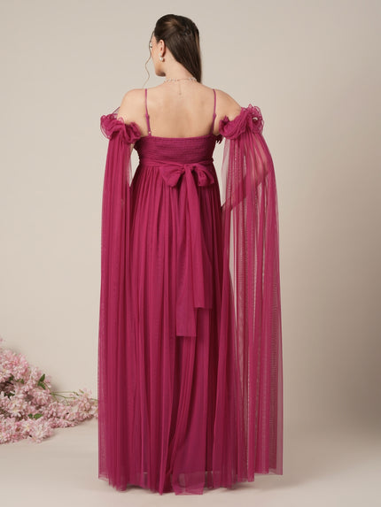Mauve Maternity Baby Shower Photoshoot Gown with Detachable Sleeves