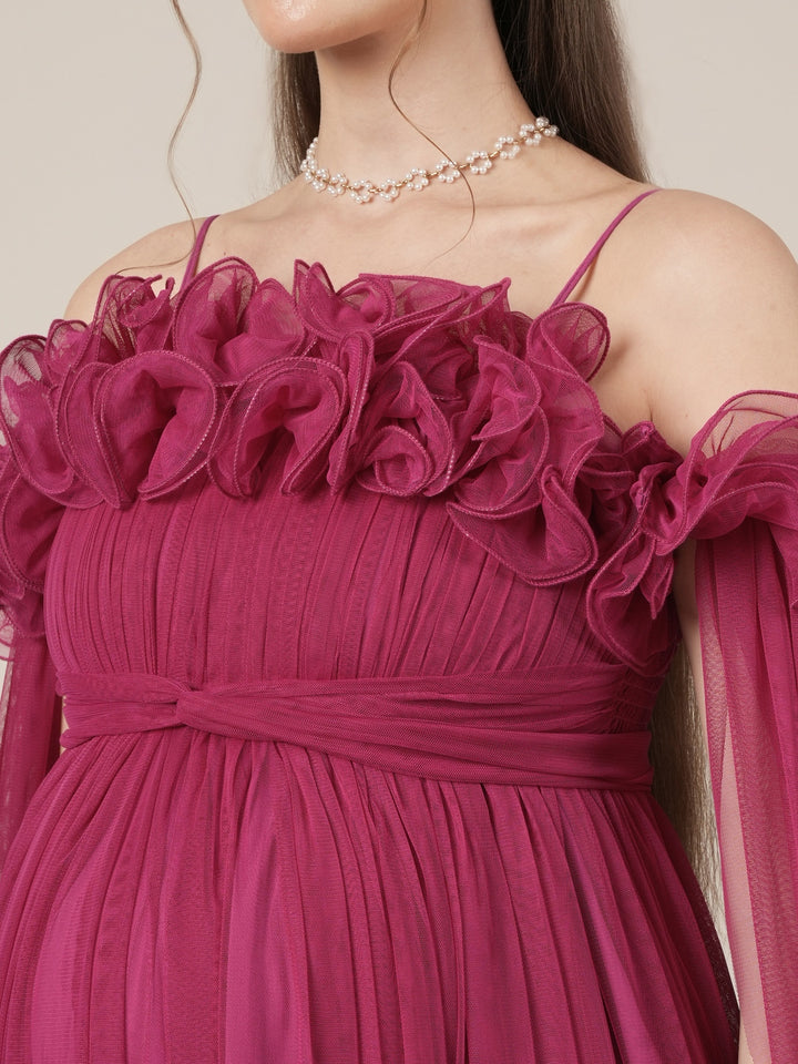 Mauve Maternity Baby Shower Photoshoot Gown with Detachable Sleeves