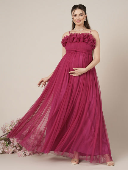 Mauve Maternity Baby Shower Photoshoot Gown with Detachable Sleeves