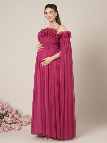Mauve Maternity Baby Shower Photoshoot Gown with Detachable Sleeves