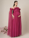 Mauve Maternity Baby Shower Photoshoot Gown with Detachable Sleeves