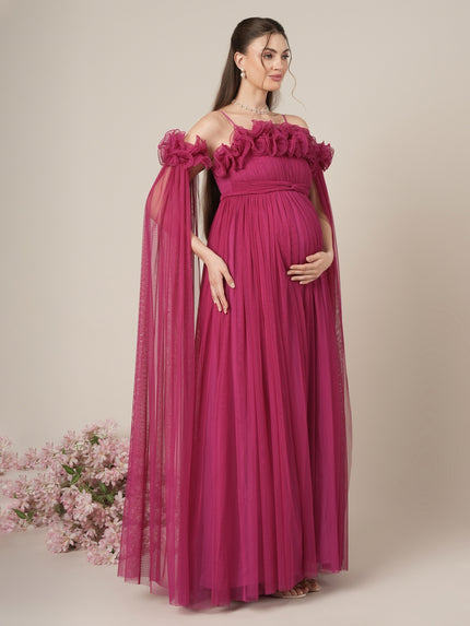 Mauve Maternity Baby Shower Photoshoot Gown with Detachable Sleeves
