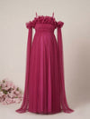Mauve Maternity Baby Shower Photoshoot Gown with Detachable Sleeves