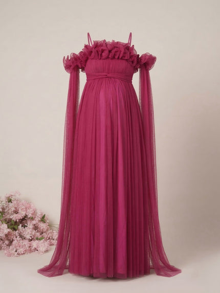 Mauve Maternity Baby Shower Photoshoot Gown with Detachable Sleeves