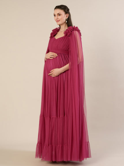 Mauve Ruffle Maternity Maxi Party Gown Dress