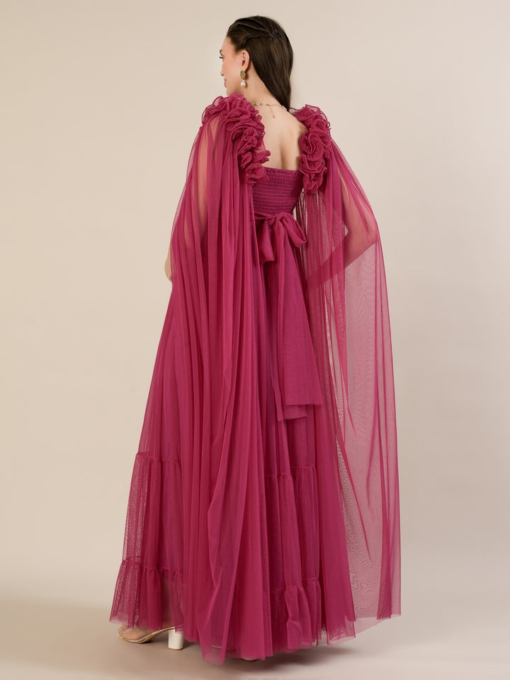 Mauve Ruffle Maternity Maxi Party Gown Dress