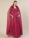 Mauve Ruffle Maternity Maxi Party Gown Dress
