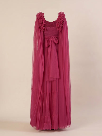 Mauve Ruffle Maternity Maxi Party Gown Dress