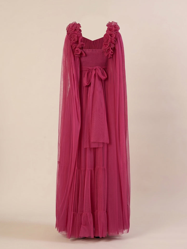 Mauve Ruffle Maternity Maxi Party Gown Dress