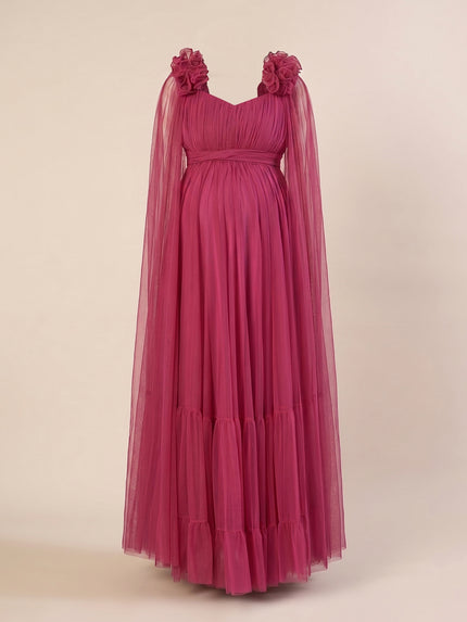 Mauve Ruffle Maternity Maxi Party Gown Dress
