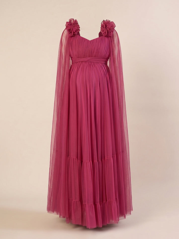 Mauve Ruffle Maternity Maxi Party Gown Dress