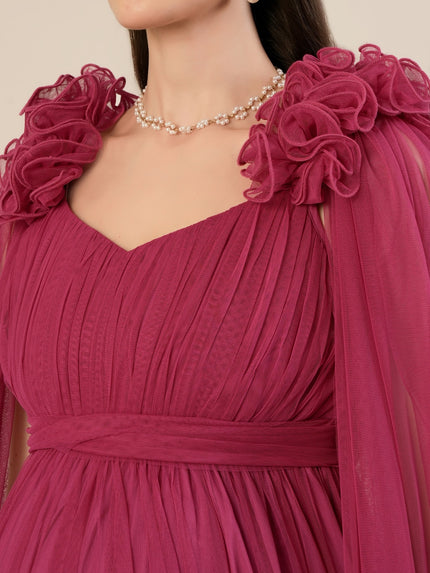 Mauve Ruffle Maternity Maxi Party Gown Dress