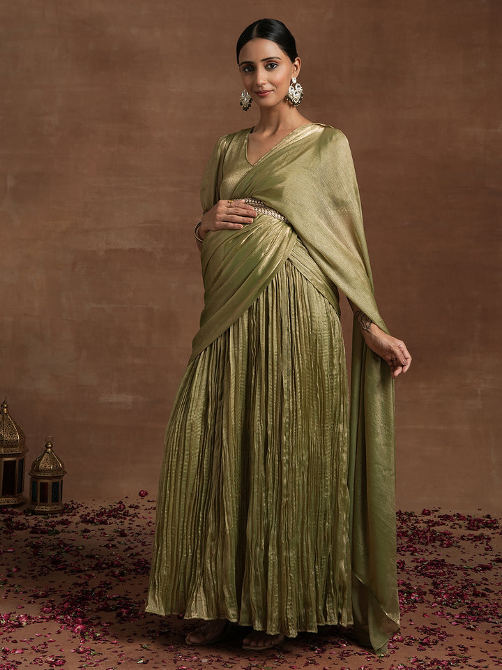 Metallic Green Maternity Saree Dress