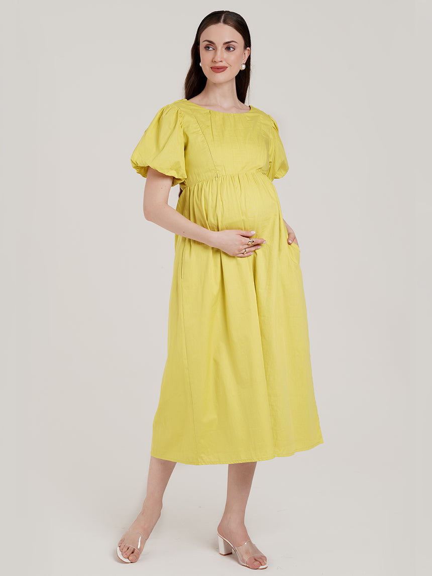Midi Yellow Maternity Dress