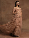 Romantic Tulle Maternity Maxi Dress- Brown