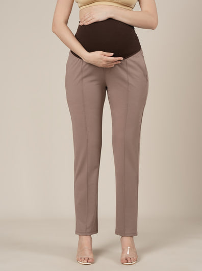 Maternity Pintuck Tapered Fit Pants-Mousse