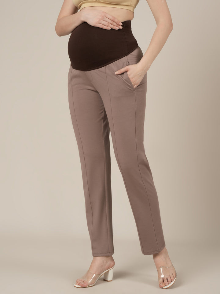 Maternity Pintuck Tapered Fit Pants-Mousse