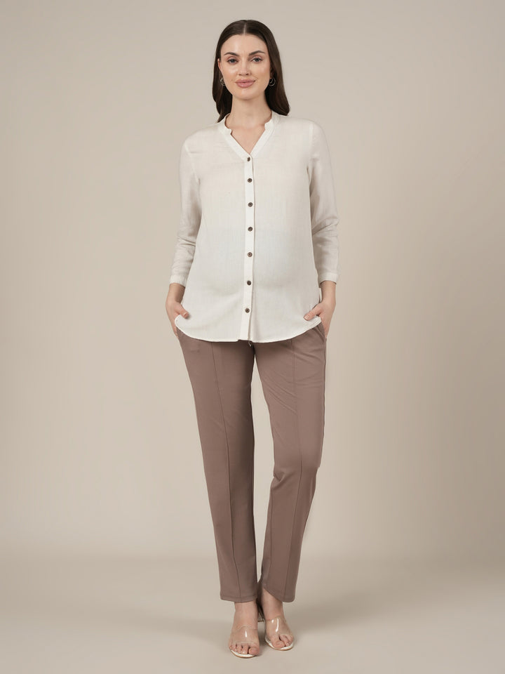 Maternity Pintuck Tapered Fit Pants-Mousse