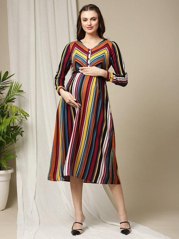 Multicolor Striped Feeding Dress