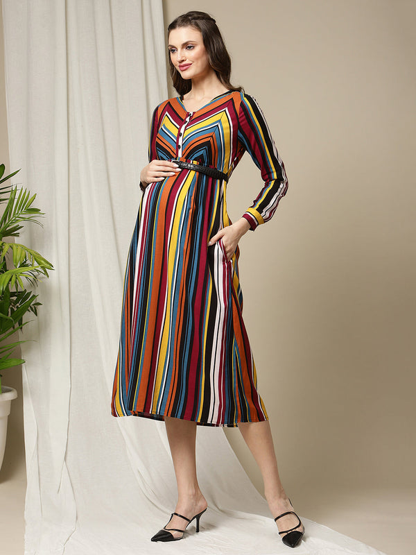 Multicolor Striped Feeding Dress