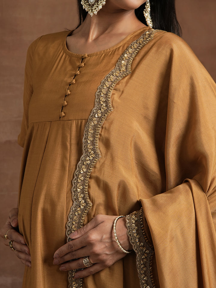 Mustard Maternity Kurta Set with Embellished Dupatta