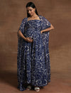 Navy Blue Floral Maternity Maxi Dress with Cape