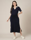 Navy Blue Maternity Midi Bodycon Dress