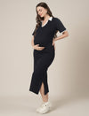 Navy Blue Maternity Midi Bodycon Dress