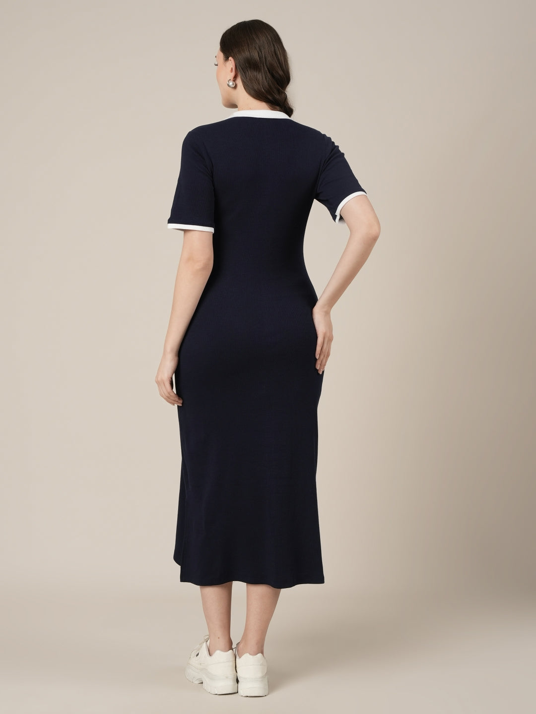 Navy Blue Maternity Midi Bodycon Dress
