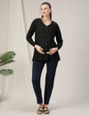 Navy Blue Maternity Denim Pants Tapered Straight Fit