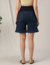Navy Blue Maternity Denim Shorts with Overbelly Fit